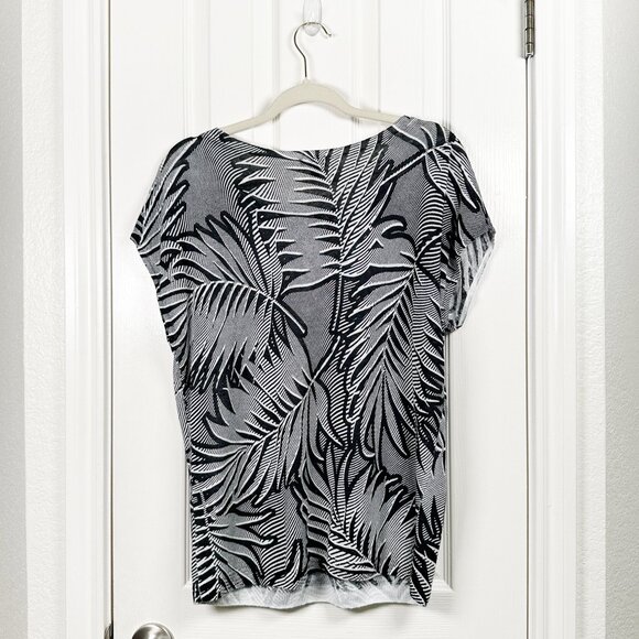Talbots Linen Pullover Women’s M Black White Palm Print Round Neck Cap Sleeve - Picture 6 of 7